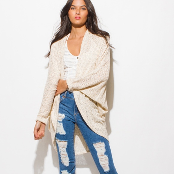 KNIT DOLMAN SLEEVE OPEN FRONT COCOON BOHO CARDIGAN - Picture 3 of 7